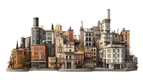 Layered miniature cityscape stacked in poetic urban tiers.