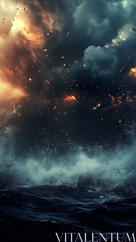 Cataclysmic Collision: Fire Meets Ocean in Explosive Chaos.