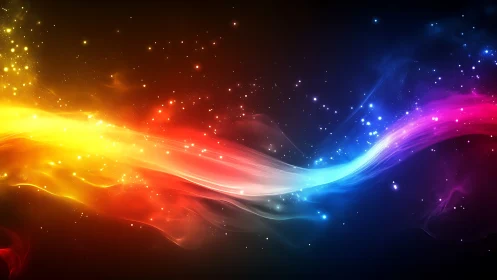 Spectral plasma ribbon traversing a star-dusted chromatic void.