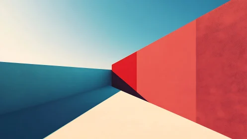 Geometric corridors converge in bold minimalist color fields.