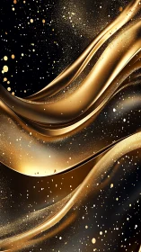 Liquid gold waves flow across deep black cosmic field.