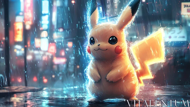 Bright little thunder friend glowing in a neon rainstorm.