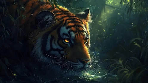 Moonlit jungle water hushes beneath the prowling tiger