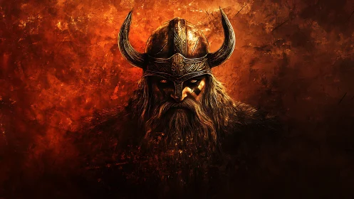War-torn Viking warlord amid blazing ember darkness.