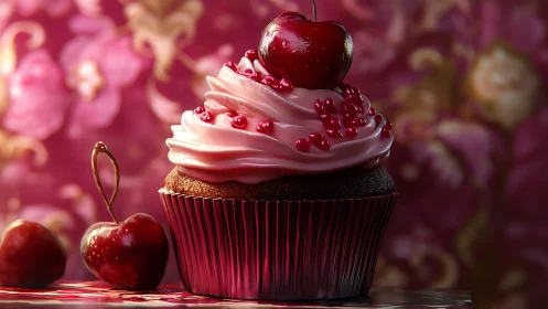 Decadent Cupcake with Cherry Garnish.