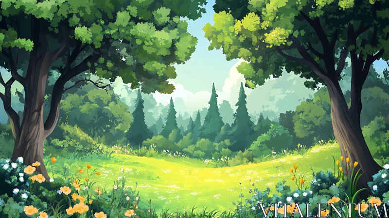 Emerald Meadow Sanctuary: Where Ancient Sentinels Guard Spring's Golden Threshold.