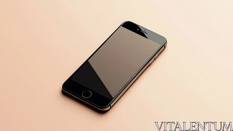 Black smartphone on beige background displayed at angle.