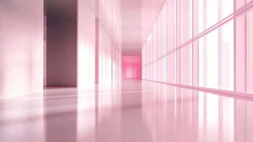 Perspective Corridor with Volumetric Pink Light and Reflective Surfaces