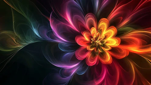 Radiant fractal flower blooming in luminous neon hues.