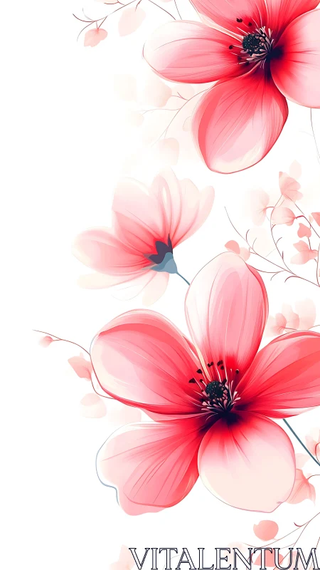 Digital watercolor cosmos flowers rendered with gradient mesh transparency layering technique.