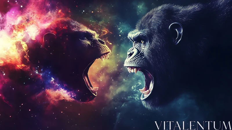Two Apes Facing Off in Cosmic Energy Burst