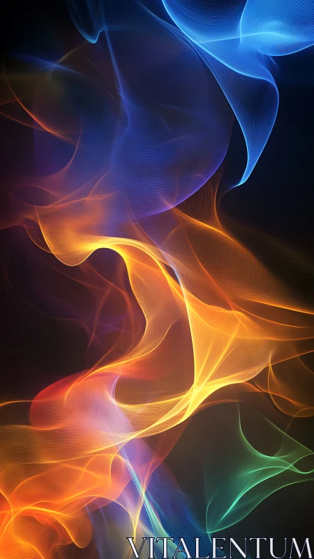 Luminous waves of energy dance across a dark canvas in vibrant colors.