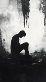 Silhouetted seated figure isolated against high-contrast abstract field