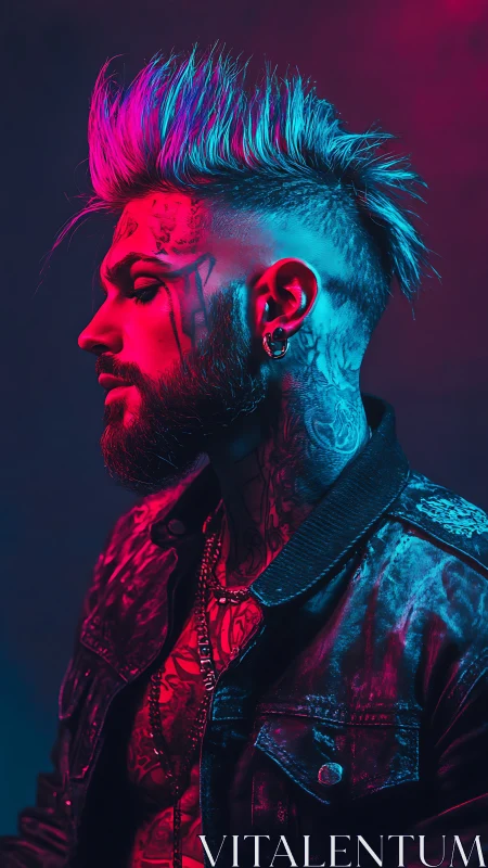 Neon warrior pauses mid-glow in electric magenta and cyan