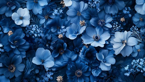 Monochromatic Floral Composition: Blue Palette Botanical Study.