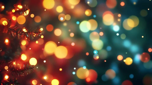 Defocused festive tree lights with multicolor bokeh field