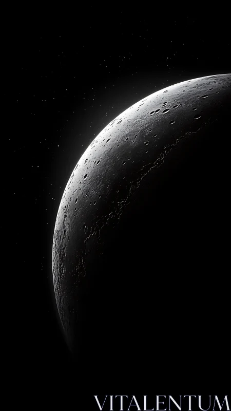 Moonrise along a quiet crescent in deep space night.