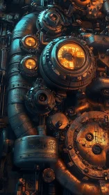 Warm coglit engine core glowing in teal and ember light.