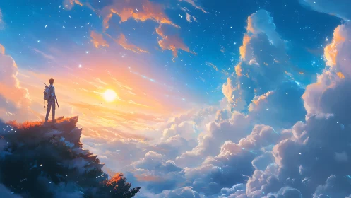 Skyline dreamer above the sunrise ocean of clouds.