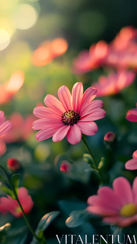 Pink Daisies Dancing in Soft Sunlight.