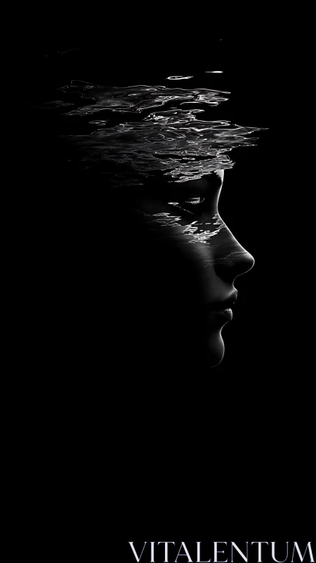 Quiet profile emerging from rippling silver thoughts.