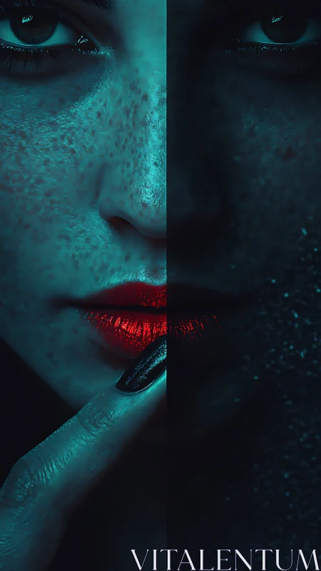 Half-lit red lips portrait evokes duality and quiet mystery