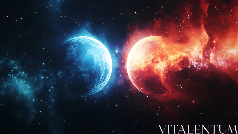 Binary planetary collision with blue and red plasma exchange