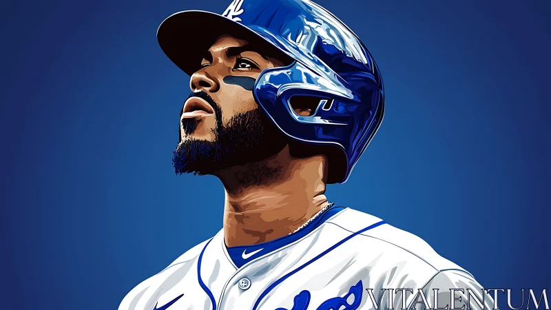 Vector portrait of baseball player in blue helmet, side view