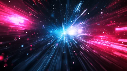 Symmetrical radial light streaks in blue and magenta spectrum.