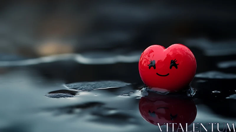 A joyful red heart character finds happiness in puddles
