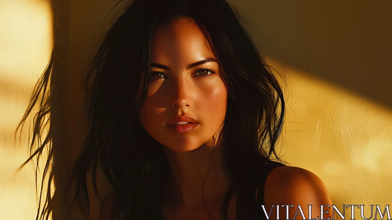 Golden hour portrait with directional side lighting and warm hues.