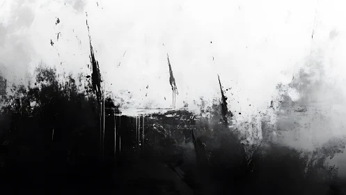 Monochrome abstract landscape explores vertical tension and decay