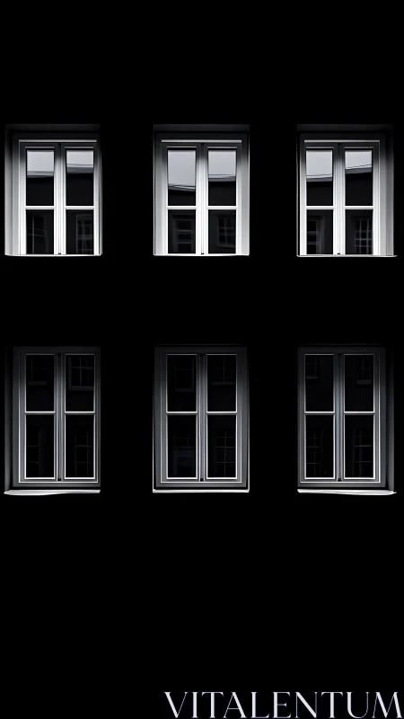 Six quiet windows glow softly against a deep black night