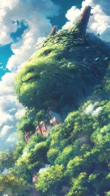 Skyward forest guardian cradles a hidden hilltop castle.
