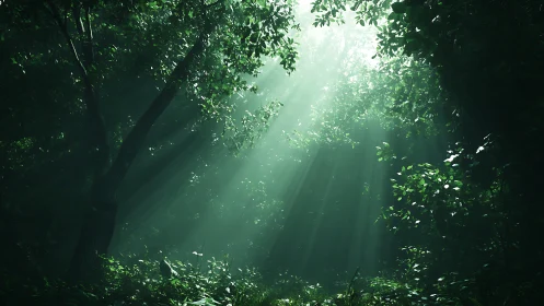 Sunlit Forest Canopy with Radiant God Rays.
