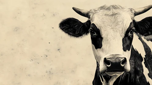 Curious Cow Portrait on Soft Rustic Cream Background.