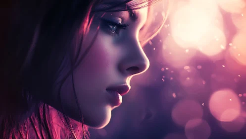 Side-profile digital portrait uses bokeh lighting and soft focus rendering