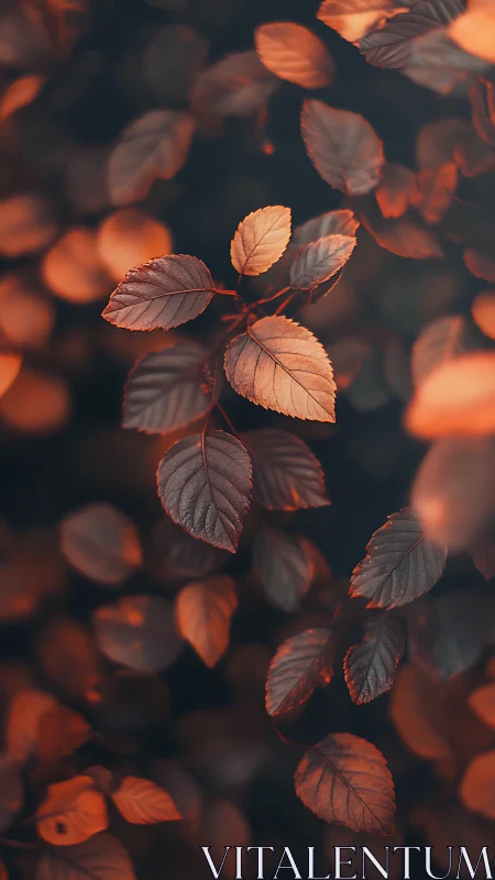 Autumn-toned leaves with shallow depth of field focus.