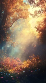 Golden Forest Canopy with Mystical Light Rays