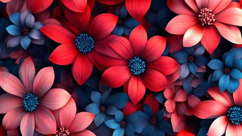 Vibrant Floral Garden: Bold Blooms in Red and Blue