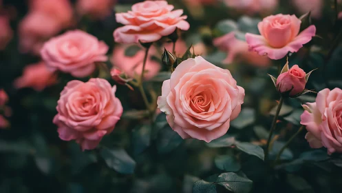 Blushing Garden Dreams: Peachy Roses in Soft Bloom.
