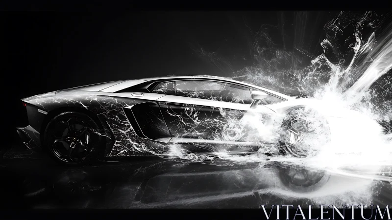 Electrified supercar profile in explosive white motion surge.