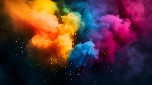 Chromatic pigment clouds in dynamic nebulous explosion.