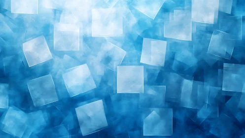 Abstract floating translucent squares on blue textured background.