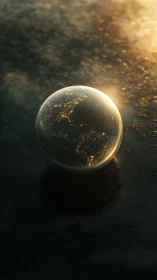 Photorealistic illuminated Earth sphere with cinematic rim light.