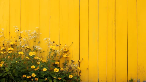 Chromatic Monochrome Contrast: Yellow Wooden Facade with Botanical Specimen.