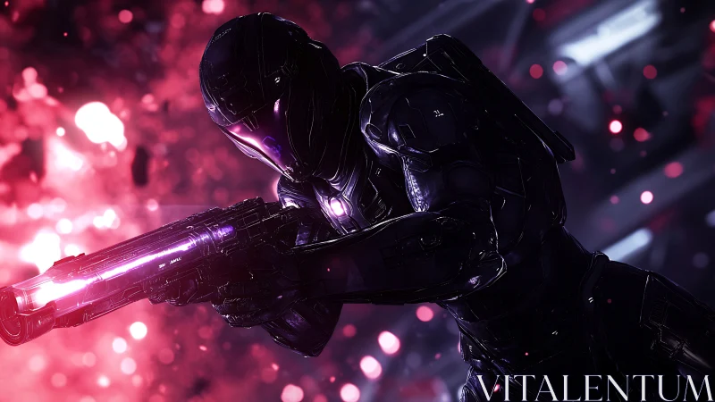 Starlit space ranger readying a glowing cosmic blaster.