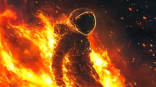 Astronaut in Inferno: Spacesuit Against Roiling Flames