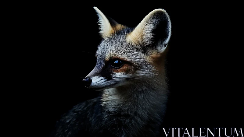 Gentle fox portrait glowing softly against deep night black.
