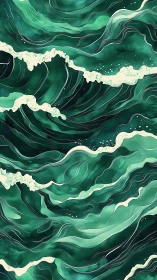 Emerald tide tapestries rolling in layered liquid rhythm.